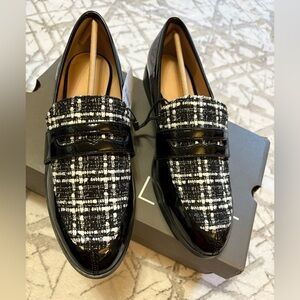 NEW in box Loft Black & White Tweed Penny Loafers. Missy. Womens 8.